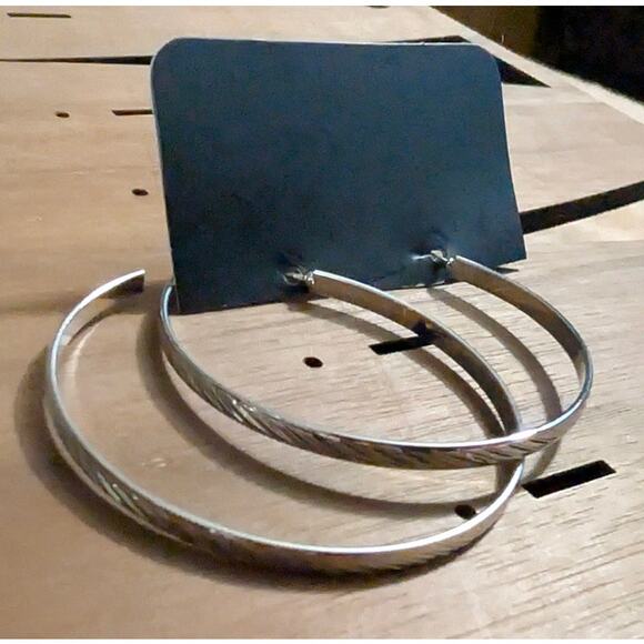 BUNDLE ONLY New Silver Tone Pierced Earrings 2 inch Hoops Etched Style Edges - Picture 2 of 3